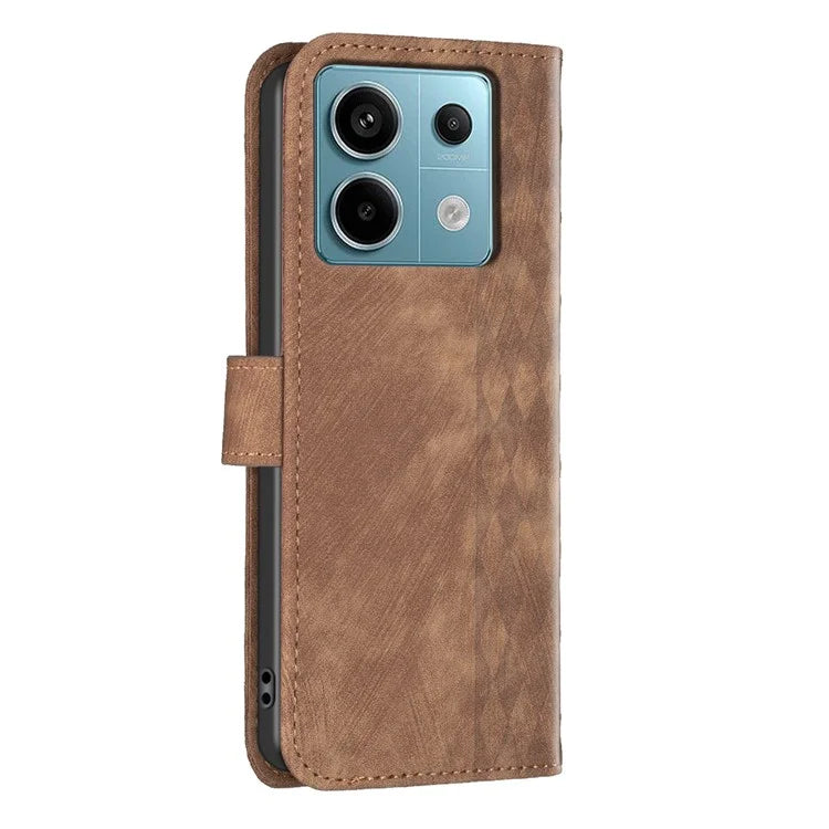 For Xiaomi Redmi Note 13 Pro 4G / Poco M6 Pro 4G Leather Case Flip Phone Cover with TPU Inner Shell Grid Pattern