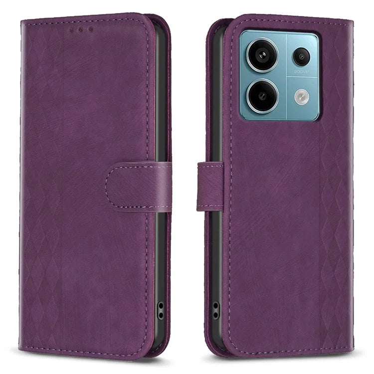 For Xiaomi Redmi Note 13 Pro 4G / Poco M6 Pro 4G Leather Case Flip Phone Cover with TPU Inner Shell Grid Pattern