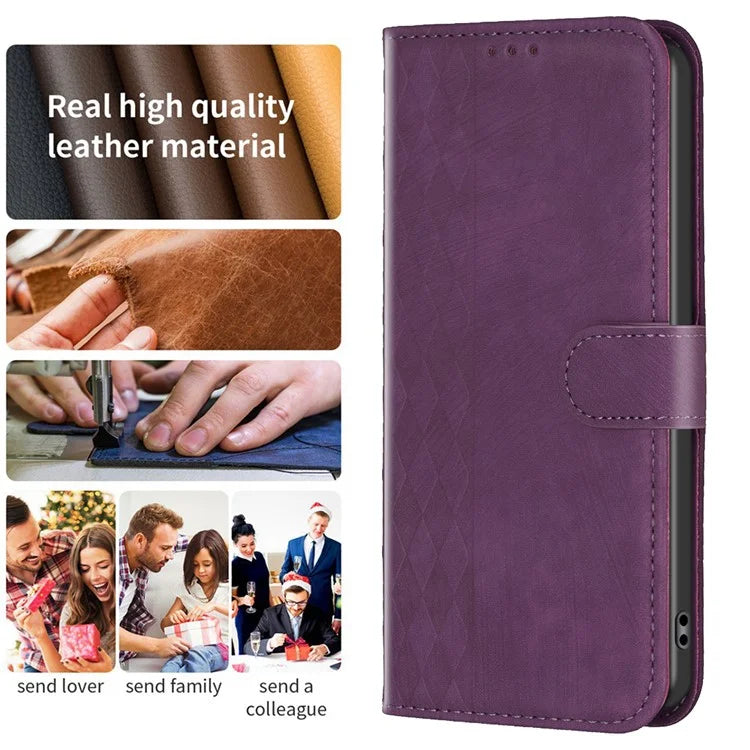 For Xiaomi Redmi Note 13 Pro 4G / Poco M6 Pro 4G Leather Case Flip Phone Cover with TPU Inner Shell Grid Pattern