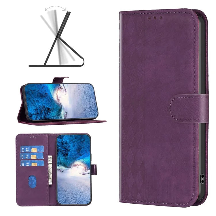 For Xiaomi Redmi Note 13 Pro 4G / Poco M6 Pro 4G Leather Case Flip Phone Cover with TPU Inner Shell Grid Pattern