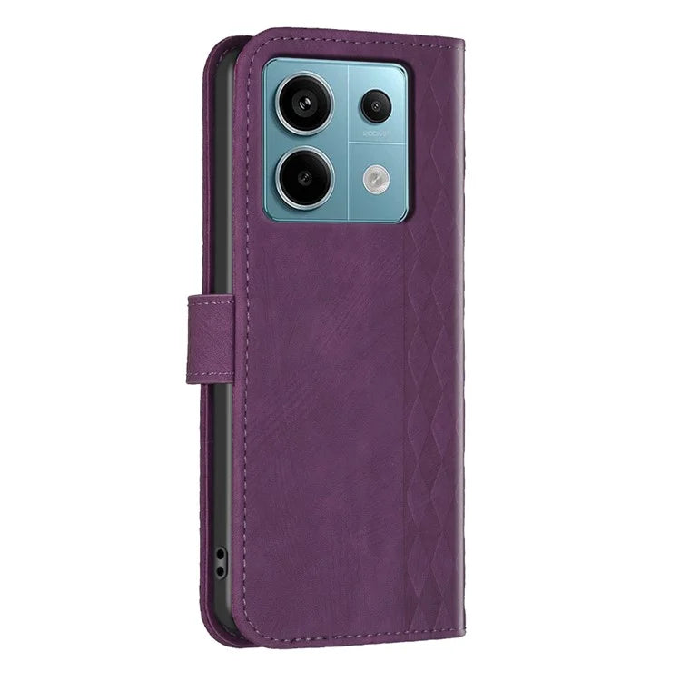 For Xiaomi Redmi Note 13 Pro 4G / Poco M6 Pro 4G Leather Case Flip Phone Cover with TPU Inner Shell Grid Pattern