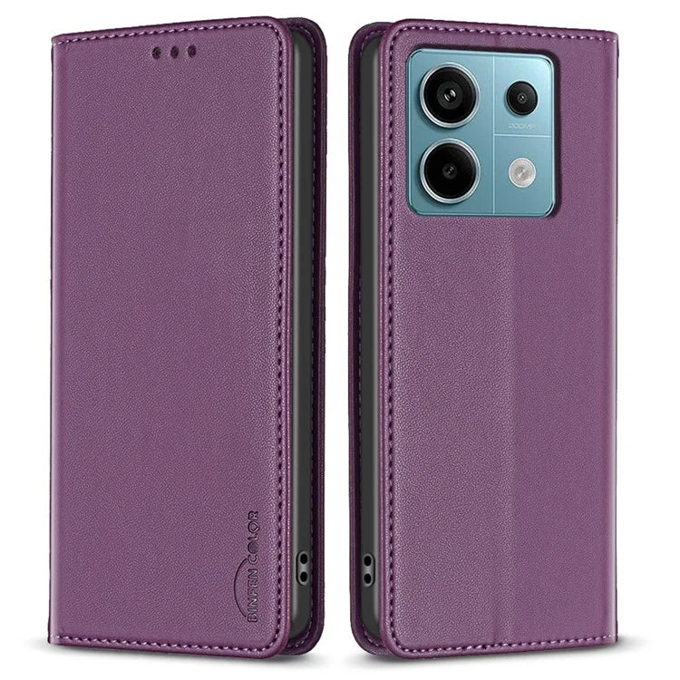 BINFEN COLOR BF18 For Xiaomi Redmi Note 13 Pro 4G / Poco M6 Pro 4G Leather Case with Card Holder Magnetic Auto-absorbed