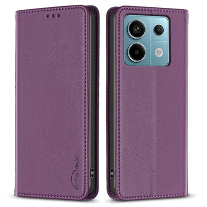 BINFEN COLOR BF18 For Xiaomi Redmi Note 13 Pro 4G / Poco M6 Pro 4G Leather Case with Card Holder Magnetic Auto-absorbed