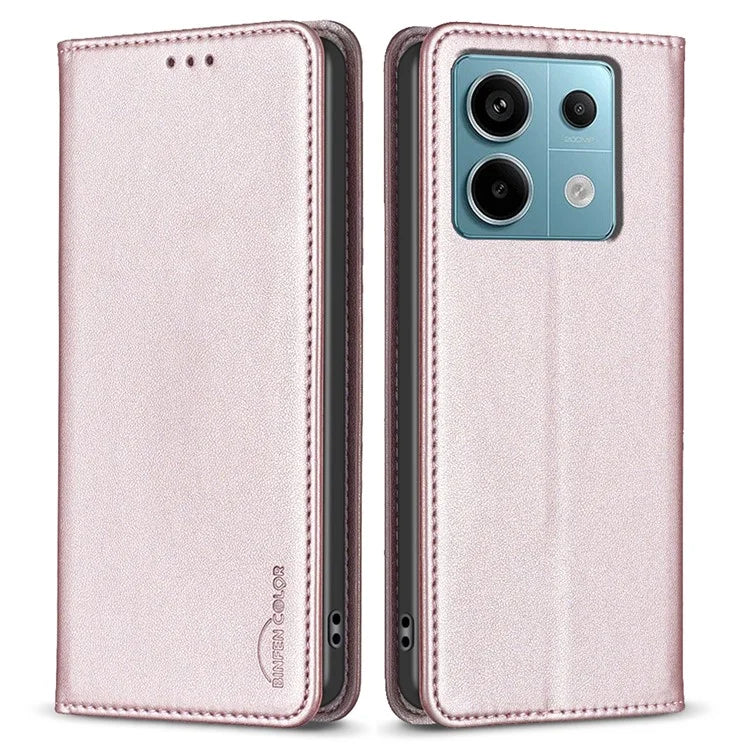 BINFEN COLOR BF18 For Xiaomi Redmi Note 13 Pro 4G / Poco M6 Pro 4G Leather Case with Card Holder Magnetic Auto-absorbed