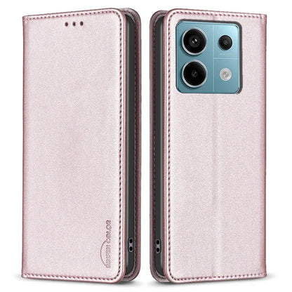 BINFEN COLOR BF18 For Xiaomi Redmi Note 13 Pro 4G / Poco M6 Pro 4G Leather Case with Card Holder Magnetic Auto-absorbed