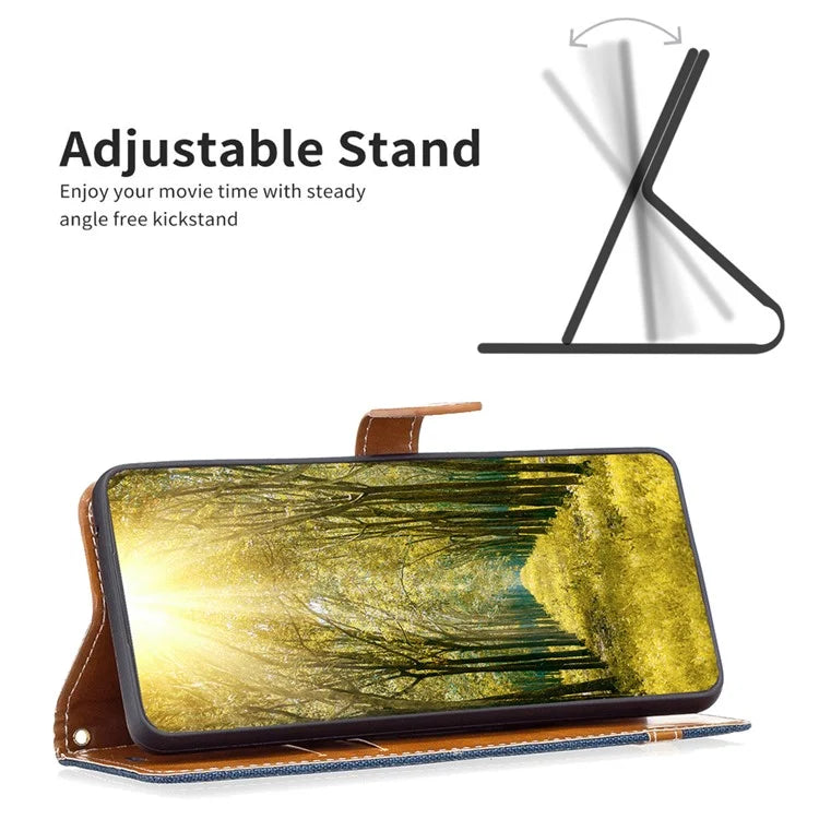 For Xiaomi Redmi Note 13 Pro 4G / Poco M6 Pro 4G Leather Wallet Case Jeans Cloth Texture Protective Cover