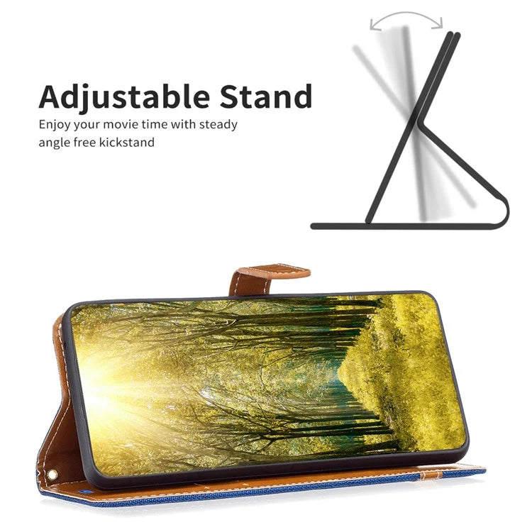 For Xiaomi Redmi Note 13 Pro 4G / Poco M6 Pro 4G Leather Wallet Case Jeans Cloth Texture Protective Cover