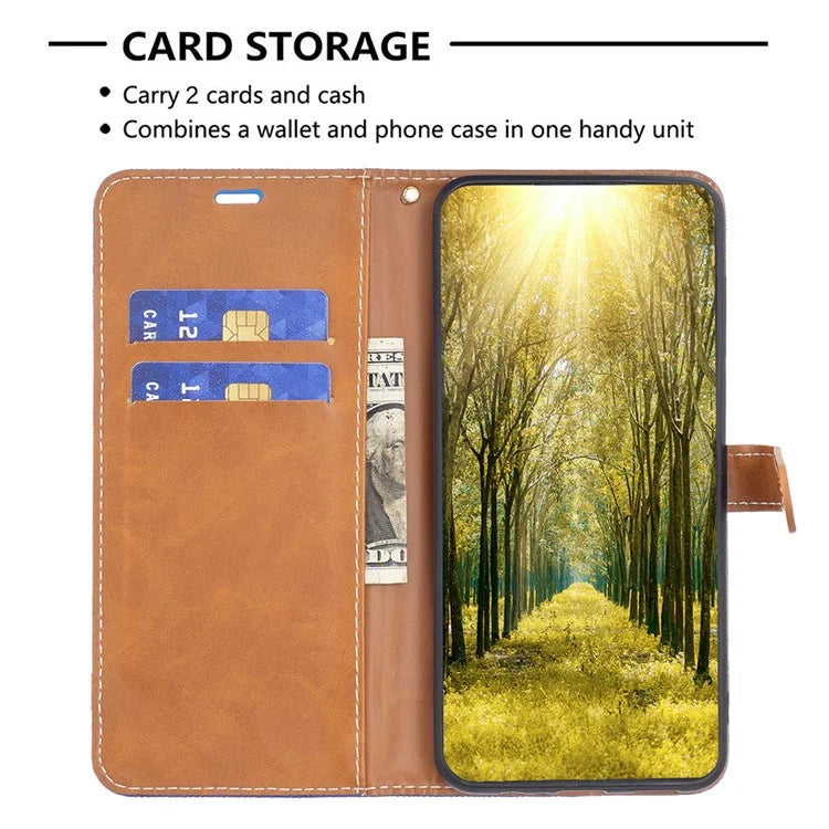 For Xiaomi Redmi Note 13 Pro 4G / Poco M6 Pro 4G Leather Wallet Case Jeans Cloth Texture Protective Cover