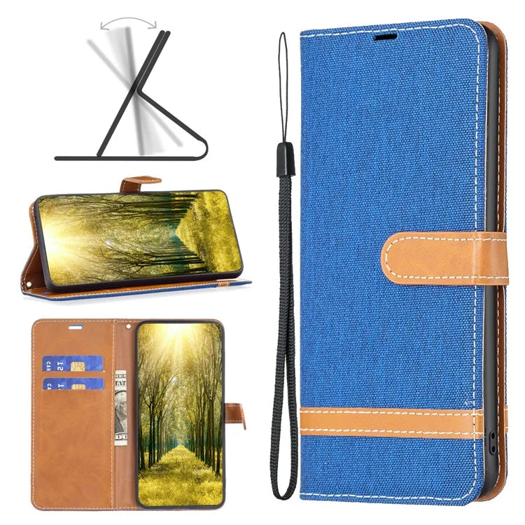 For Xiaomi Redmi Note 13 Pro 4G / Poco M6 Pro 4G Leather Wallet Case Jeans Cloth Texture Protective Cover