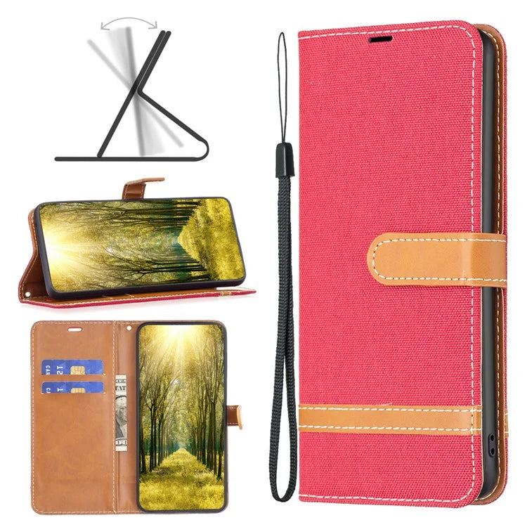 For Xiaomi Redmi Note 13 Pro 4G / Poco M6 Pro 4G Leather Wallet Case Jeans Cloth Texture Protective Cover