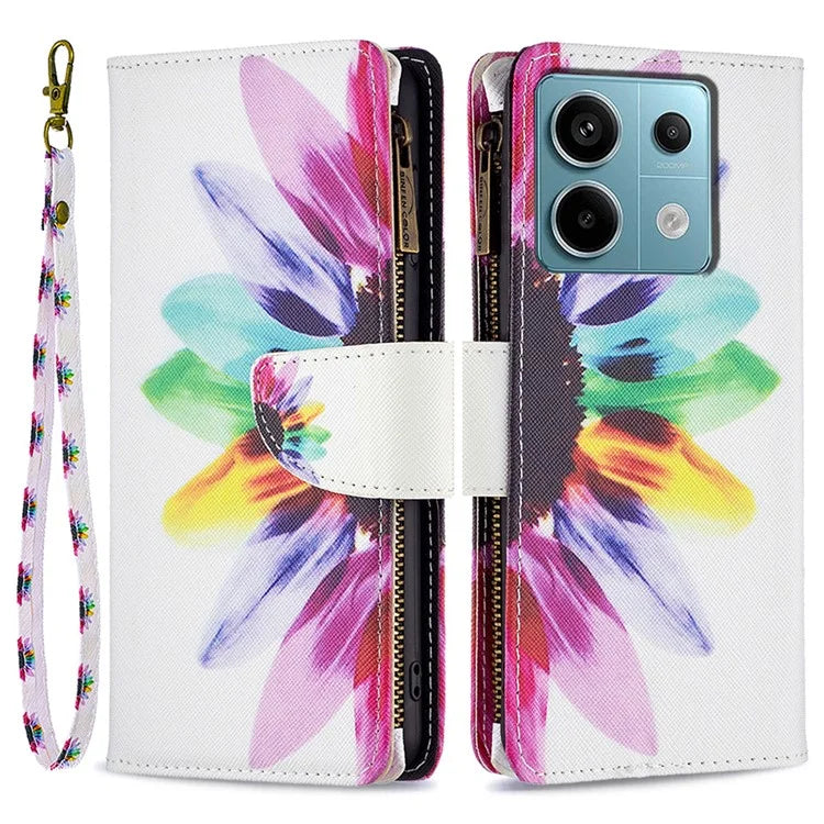 BF03 For Xiaomi Redmi Note 13 Pro 4G / Poco M6 Pro 4G Pattern Case Zipper PU Leather Phone Cover