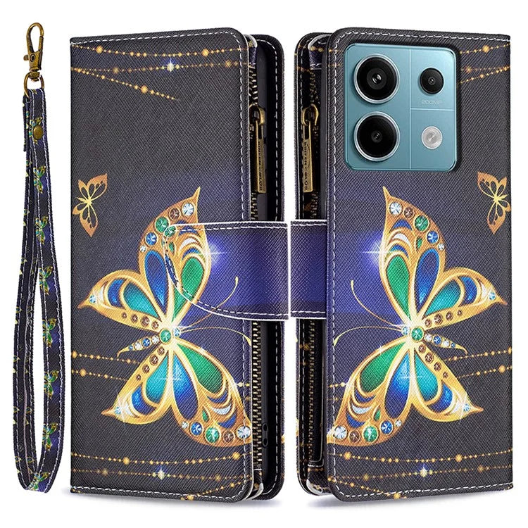 BF03 For Xiaomi Redmi Note 13 Pro 4G / Poco M6 Pro 4G Pattern Case Zipper PU Leather Phone Cover