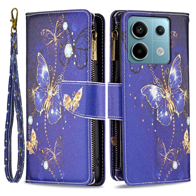 BF03 For Xiaomi Redmi Note 13 Pro 4G / Poco M6 Pro 4G Pattern Case Zipper PU Leather Phone Cover