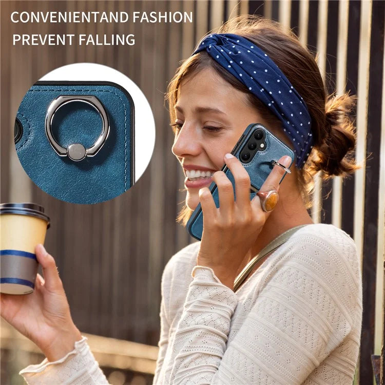 006 For Samsung Galaxy A25 5G (Global) (161.0 x 76.5 x 8.3mm) Case Card Slot Phone Cover Ring Holder