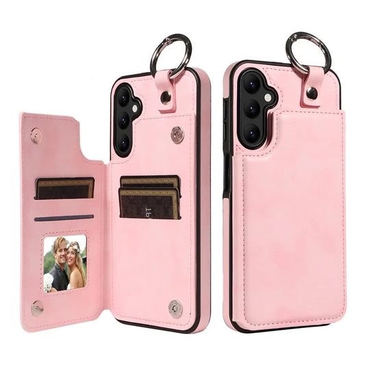 003 For Samsung Galaxy A25 5G (Global) (161.0 x 76.5 x 8.3mm) Case with Ring Holder Card Slots PU Leather Back Cover