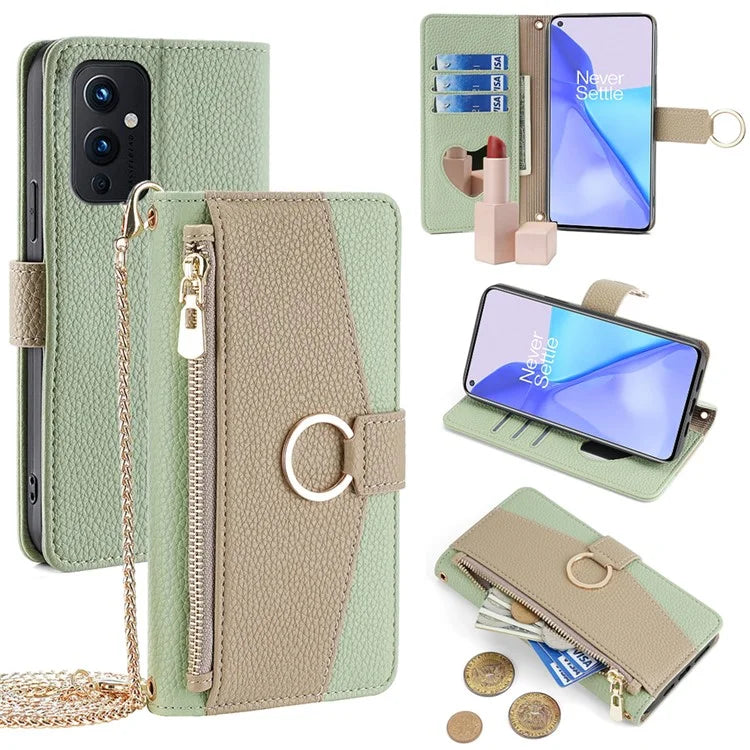 For OnePlus 9 (EU  /  US Version) Case with Strap Leather Phone Cover Zipper Wallet Card Bag