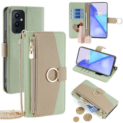 For OnePlus 9 (EU  /  US Version) Case with Strap Leather Phone Cover Zipper Wallet Card Bag