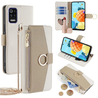 For LG K52 Case Zipper Wallet Multi-functional Phone Bag Stand Cover with Chain Strap