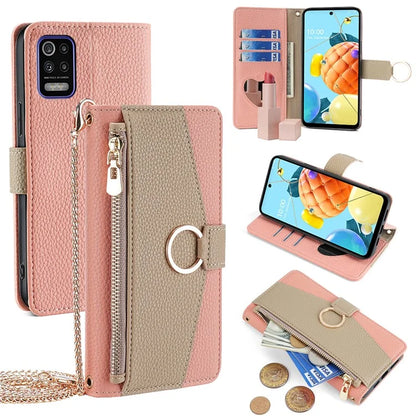 For LG K52 Case Zipper Wallet Multi-functional Phone Bag Stand Cover with Chain Strap