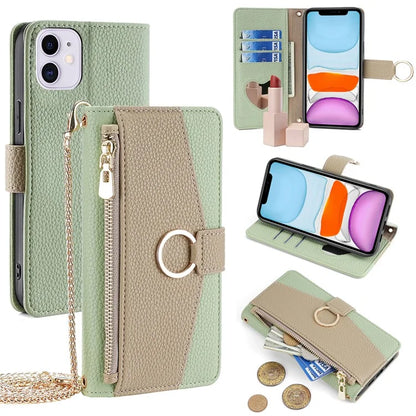 For iPhone 11 Wallet Case PU Leather Phone Cover Card Bag Stand with Shoulder Strap