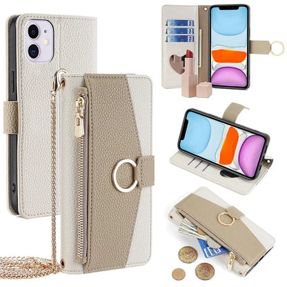 For iPhone 11 Wallet Case PU Leather Phone Cover Card Bag Stand with Shoulder Strap