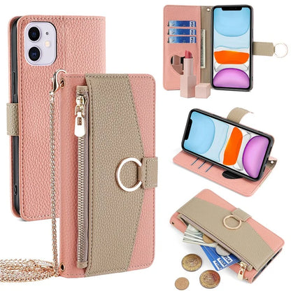 For iPhone 11 Wallet Case PU Leather Phone Cover Card Bag Stand with Shoulder Strap