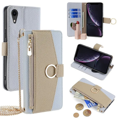 For iPhone XR Case PU Leather Phone Cover Wallet Makeup Mirror with Shoulder Strap