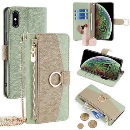 For iPhone XS Max Leather Case Wallet Phone Bag Cover Stand with Chain Strap