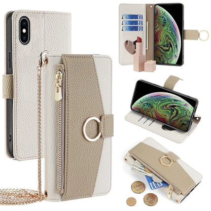 For iPhone XS Max Leather Case Wallet Phone Bag Cover Stand with Chain Strap