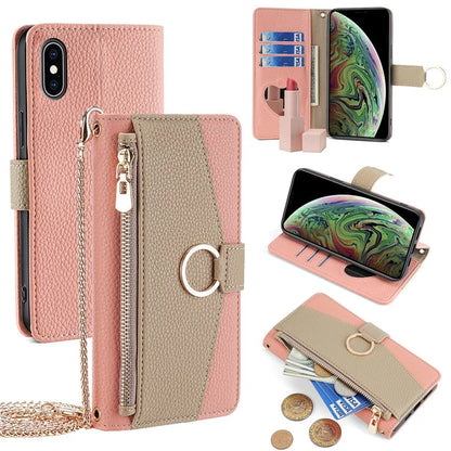 For iPhone XS Max Leather Case Wallet Phone Bag Cover Stand with Chain Strap