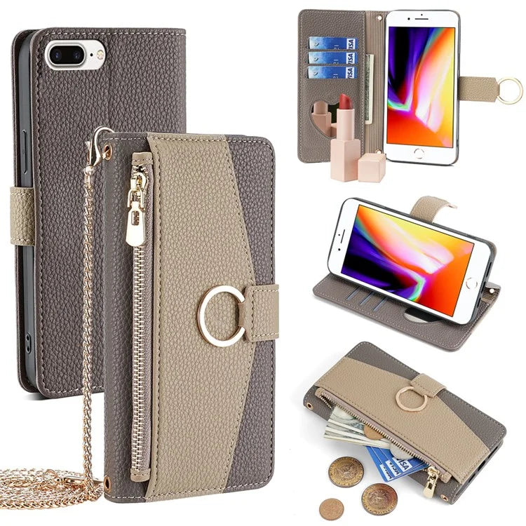 For iPhone 7 Plus PU Leather Case Multi-functional Zipper Wallet Phone Bag Cover Stand