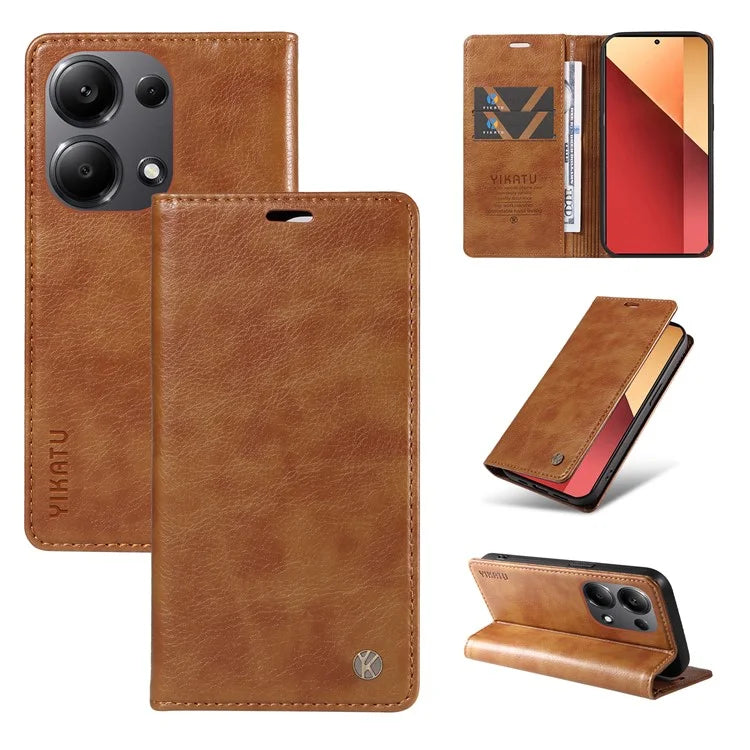 YIKATU YK-006 For Xiaomi Redmi Note 13 Pro 4G / Poco M6 Pro 4G Case Flip Wallet Phone Cover Litchi Texture