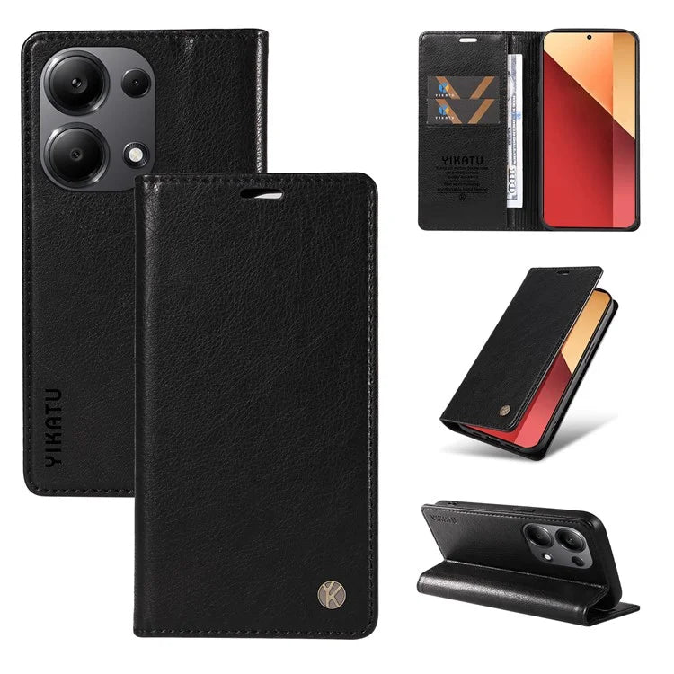 YIKATU YK-006 For Xiaomi Redmi Note 13 Pro 4G / Poco M6 Pro 4G Case Flip Wallet Phone Cover Litchi Texture