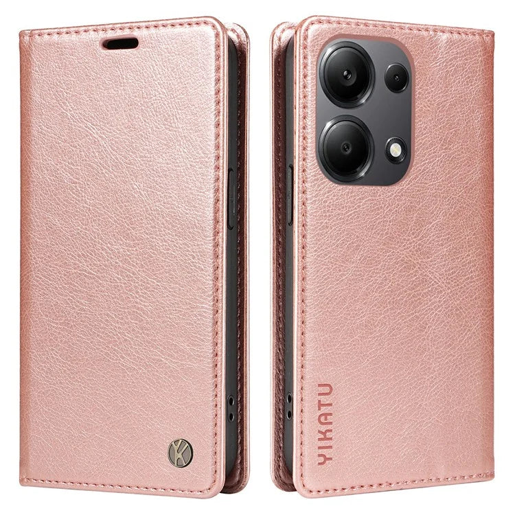 YIKATU YK-006 For Xiaomi Redmi Note 13 Pro 4G / Poco M6 Pro 4G Case Flip Wallet Phone Cover Litchi Texture