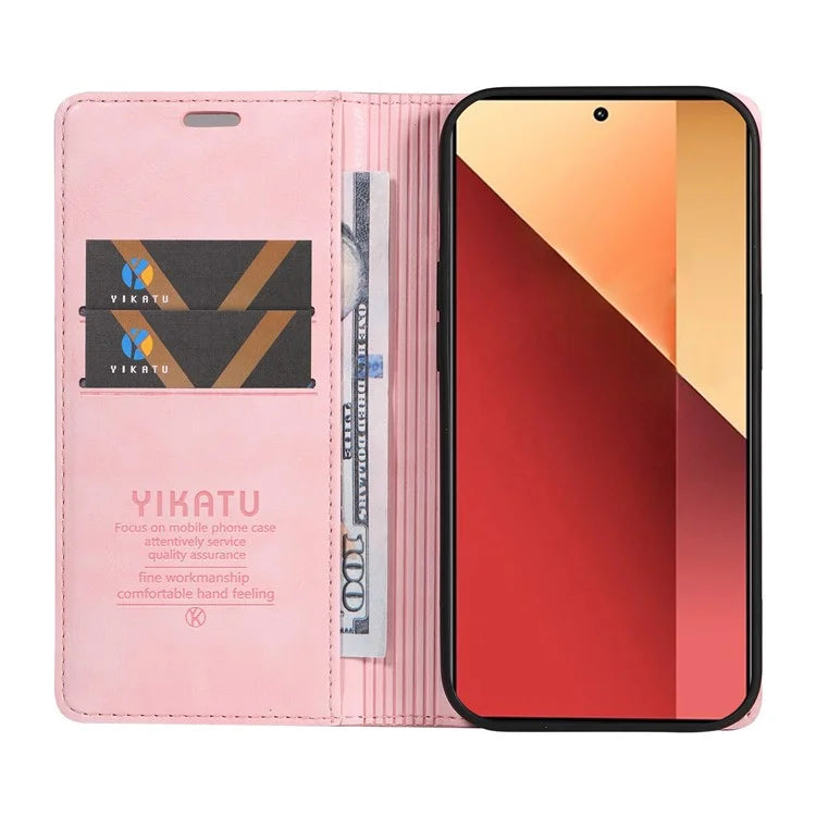 YIKATU YK-006 For Xiaomi Redmi Note 13 Pro 4G / Poco M6 Pro 4G Case Flip Wallet Phone Cover Litchi Texture