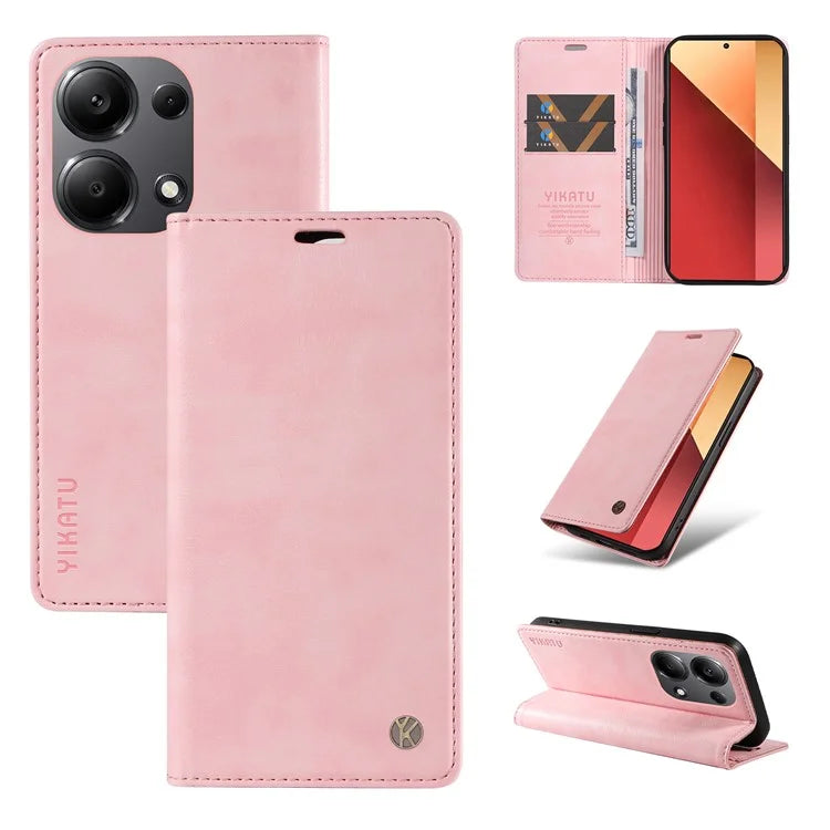 YIKATU YK-006 For Xiaomi Redmi Note 13 Pro 4G / Poco M6 Pro 4G Case Flip Wallet Phone Cover Litchi Texture
