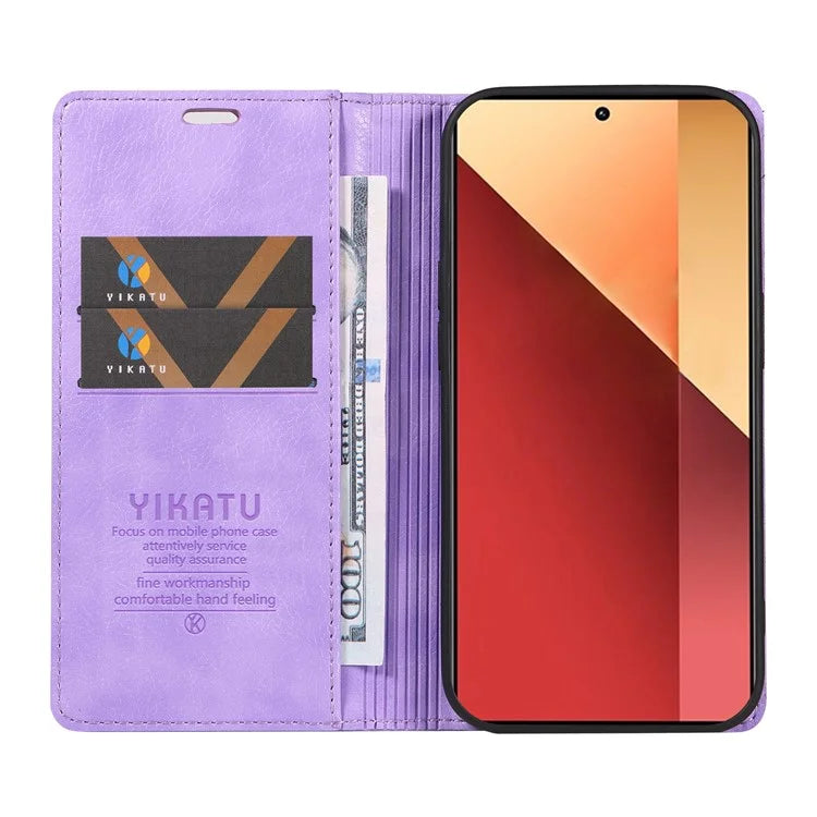 YIKATU YK-006 For Xiaomi Redmi Note 13 Pro 4G / Poco M6 Pro 4G Case Flip Wallet Phone Cover Litchi Texture