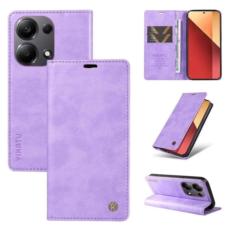 YIKATU YK-006 For Xiaomi Redmi Note 13 Pro 4G / Poco M6 Pro 4G Case Flip Wallet Phone Cover Litchi Texture