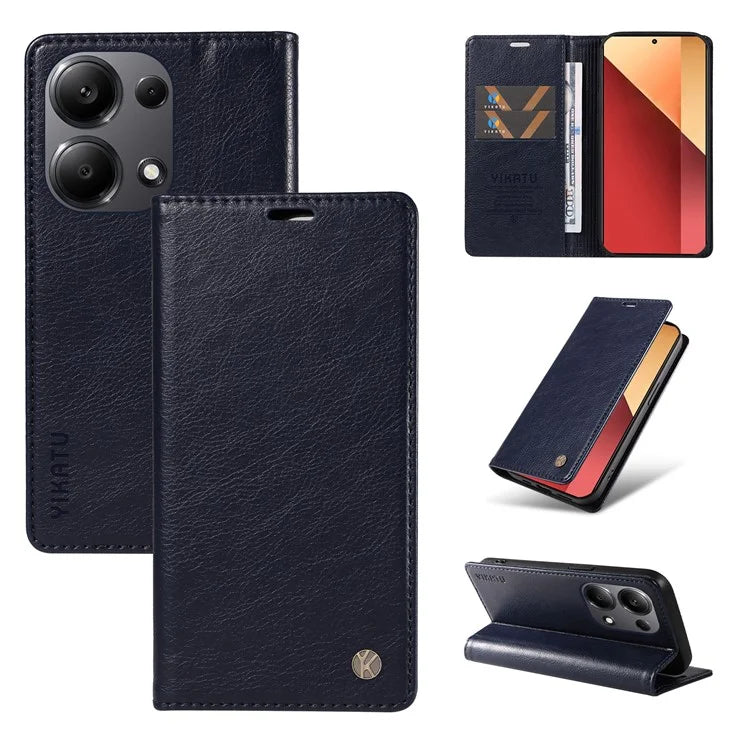 YIKATU YK-006 For Xiaomi Redmi Note 13 Pro 4G / Poco M6 Pro 4G Case Flip Wallet Phone Cover Litchi Texture