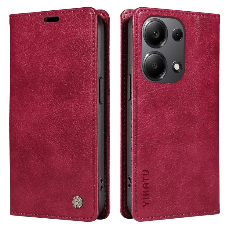 YIKATU YK-006 For Xiaomi Redmi Note 13 Pro 4G / Poco M6 Pro 4G Case Flip Wallet Phone Cover Litchi Texture