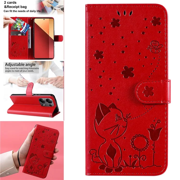KT Imprinting Flower Series-4 For Xiaomi Redmi Note 13 Pro 4G / Poco M6 Pro 4G Phone Case with Cat Bee Pattern