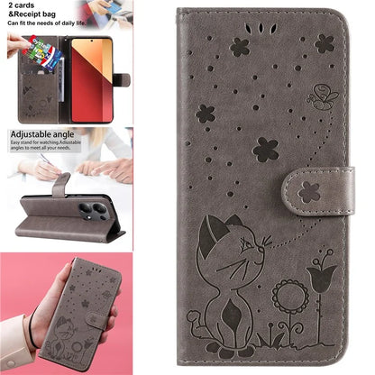 KT Imprinting Flower Series-4 For Xiaomi Redmi Note 13 Pro 4G / Poco M6 Pro 4G Phone Case with Cat Bee Pattern