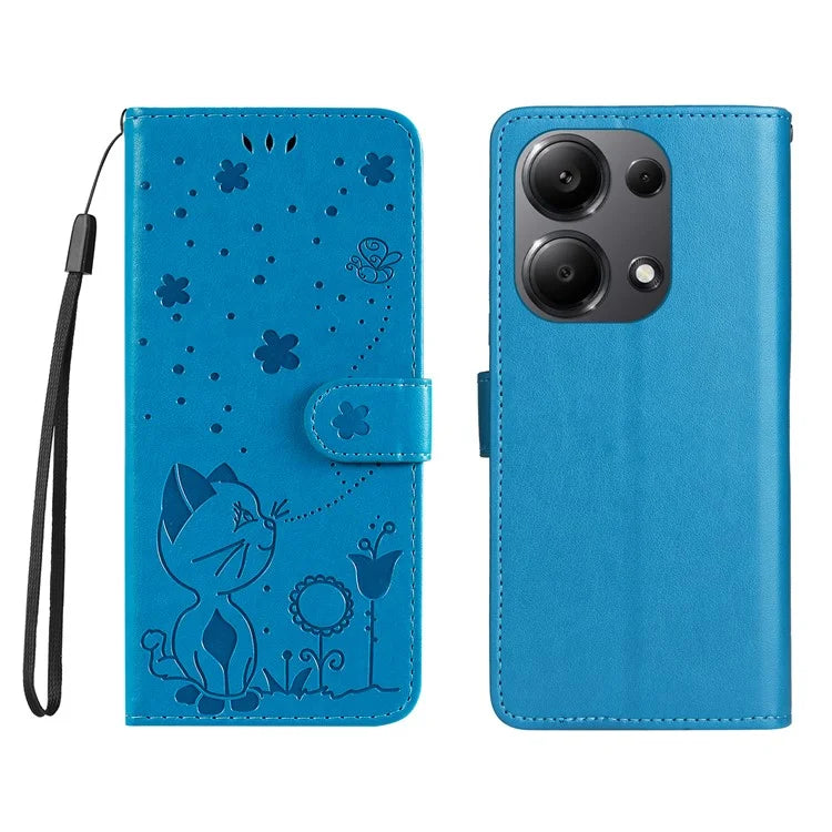 KT Imprinting Flower Series-4 For Xiaomi Redmi Note 13 Pro 4G / Poco M6 Pro 4G Phone Case with Cat Bee Pattern