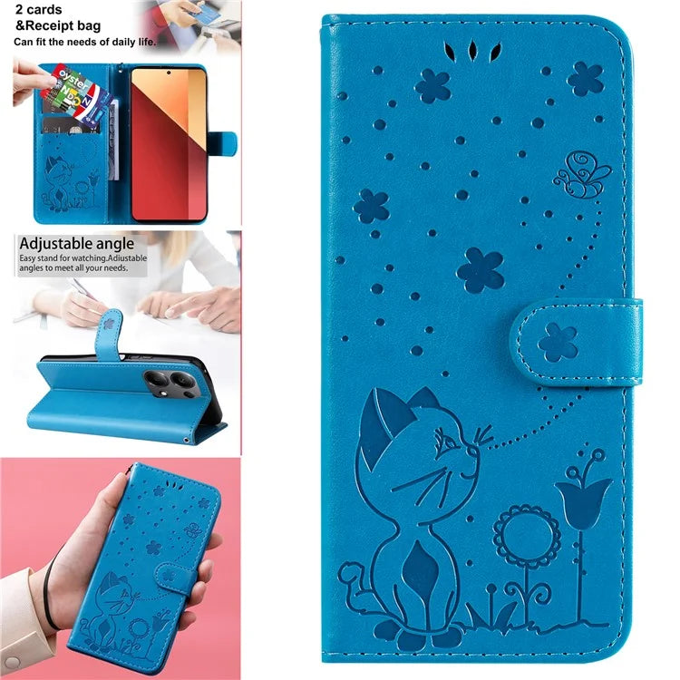 KT Imprinting Flower Series-4 For Xiaomi Redmi Note 13 Pro 4G / Poco M6 Pro 4G Phone Case with Cat Bee Pattern