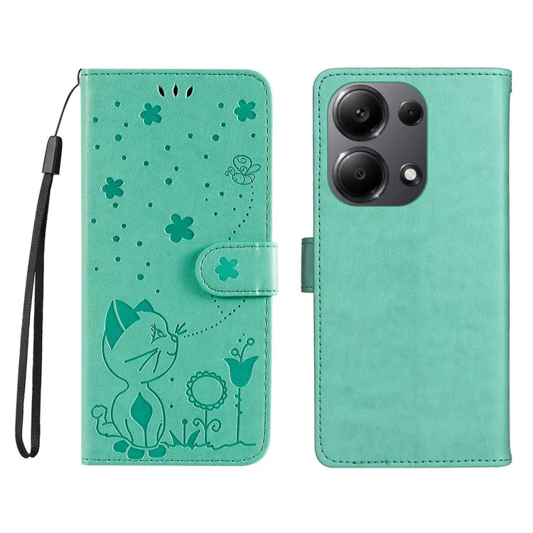 KT Imprinting Flower Series-4 For Xiaomi Redmi Note 13 Pro 4G / Poco M6 Pro 4G Phone Case with Cat Bee Pattern