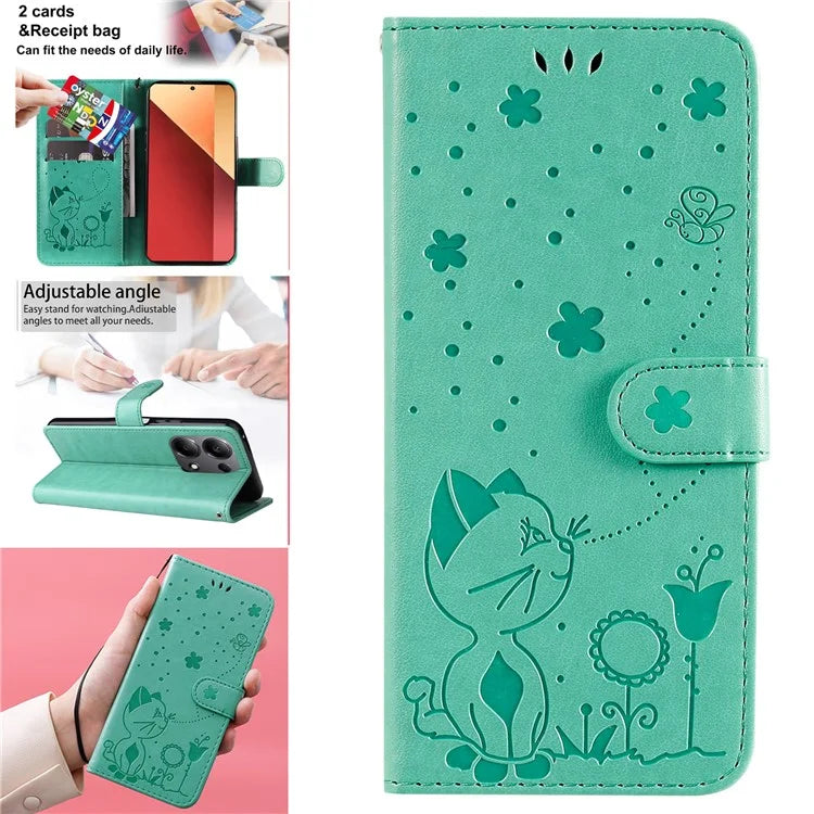 KT Imprinting Flower Series-4 For Xiaomi Redmi Note 13 Pro 4G / Poco M6 Pro 4G Phone Case with Cat Bee Pattern
