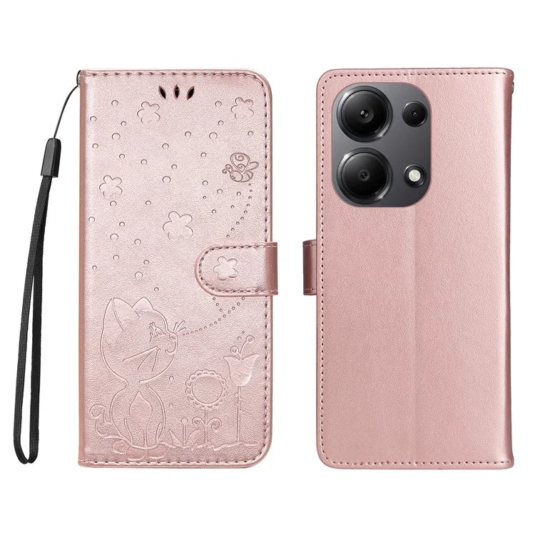 KT Imprinting Flower Series-4 For Xiaomi Redmi Note 13 Pro 4G / Poco M6 Pro 4G Phone Case with Cat Bee Pattern