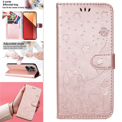 KT Imprinting Flower Series-4 For Xiaomi Redmi Note 13 Pro 4G / Poco M6 Pro 4G Phone Case with Cat Bee Pattern