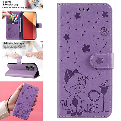 KT Imprinting Flower Series-4 For Xiaomi Redmi Note 13 Pro 4G / Poco M6 Pro 4G Phone Case with Cat Bee Pattern