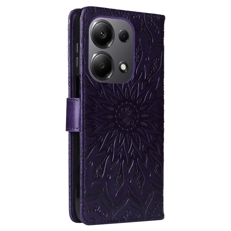 KT Imprinting Flower Series-1 For Xiaomi Redmi Note 13 Pro 4G / Poco M6 Pro 4G Case Sunflower Stand Cover